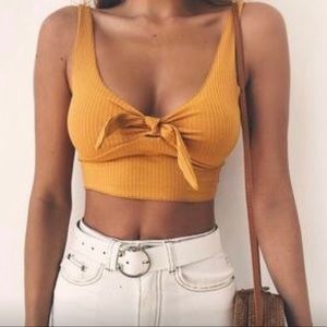 Yellow Ribbed Crop Tank Top